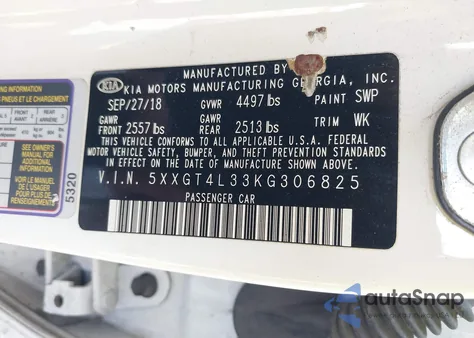 2019 Kia Optima S z USA, uszkodzony, nr VIN 5XXGT4L33KG306825